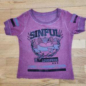 Vtg Y2K Sinful Affliction Distress Sequin Waffle Tshirt XS Love And Pride
